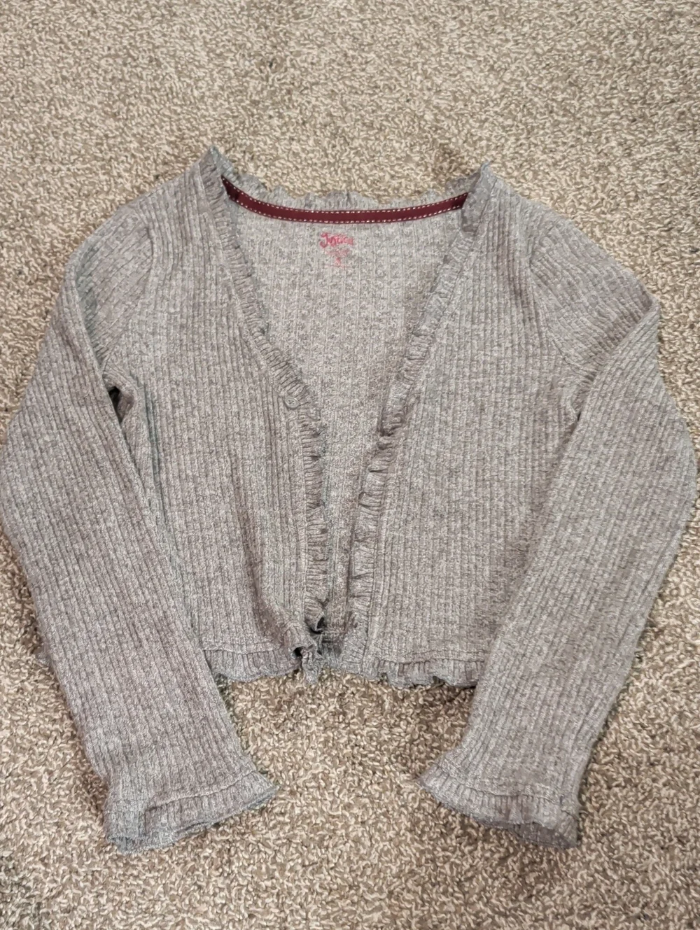 Justice Gray Ribbed Cropped Cardigan